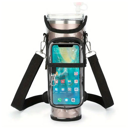 Transparent Water Bottle Holder with Pocket and Detachable Strap