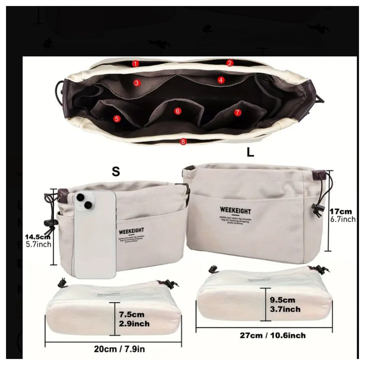 Handbag/ travel/ bag Organiser with pockets